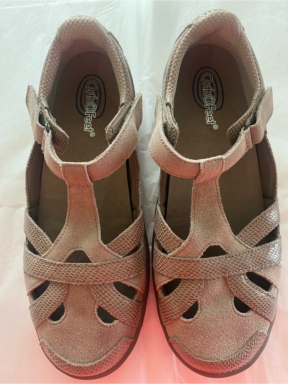 OrthoFeet Women's Juno Tan Suede T-Strap Comfort Sandals
